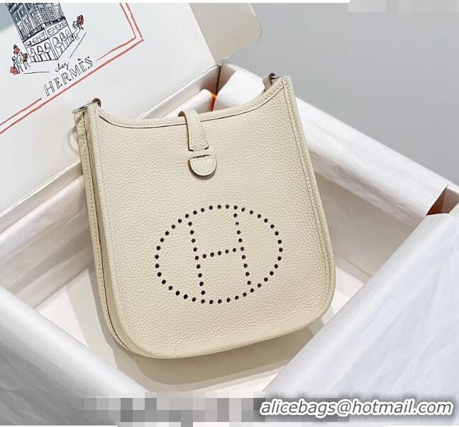 Buy Discount Hermes Evelyne Mini Bag 18cm in Togo Leather H1048 Cream White/Silver 2023 (Half Handmade)