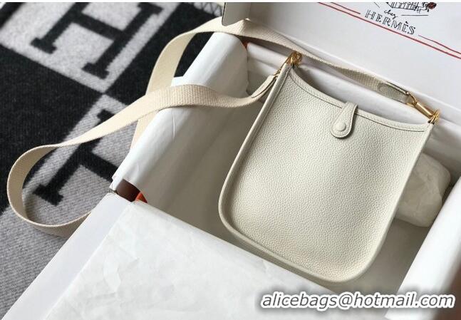 Well Crafted Hermes Evelyne Mini Bag 18cm in Togo Leather H1048 Cream White/Gold 2023 (Half Handmade)