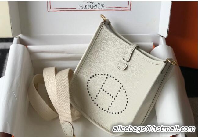 Well Crafted Hermes Evelyne Mini Bag 18cm in Togo Leather H1048 Cream White/Gold 2023 (Half Handmade)