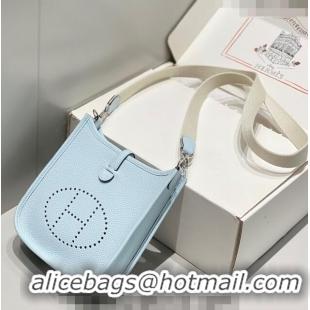 Super Quality Hermes Evelyne Mini Bag 18cm in Togo Leather H1048 Grail Blue/Silver 2023 (Half Handmade)