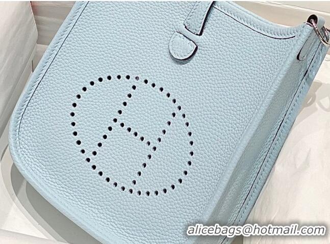 Super Quality Hermes Evelyne Mini Bag 18cm in Togo Leather H1048 Grail Blue/Silver 2023 (Half Handmade)