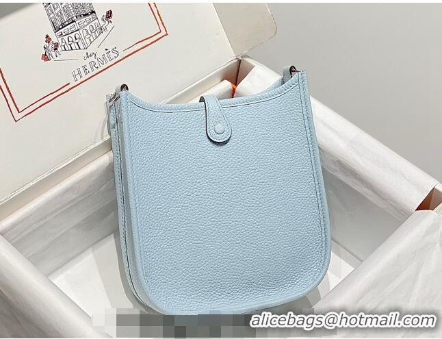 Super Quality Hermes Evelyne Mini Bag 18cm in Togo Leather H1048 Grail Blue/Silver 2023 (Half Handmade)