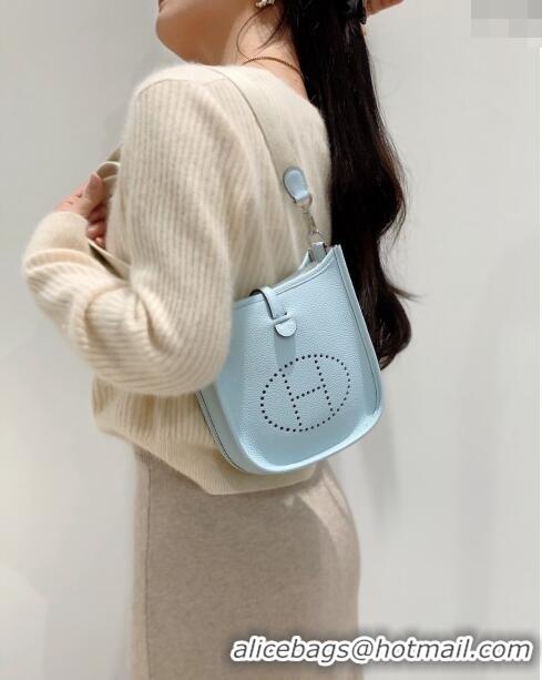 Super Quality Hermes Evelyne Mini Bag 18cm in Togo Leather H1048 Grail Blue/Silver 2023 (Half Handmade)