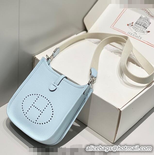 Super Quality Hermes Evelyne Mini Bag 18cm in Togo Leather H1048 Grail Blue/Silver 2023 (Half Handmade)