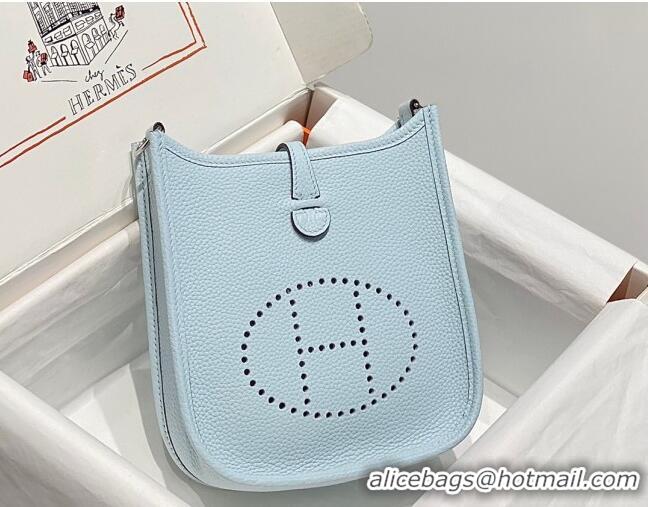 Super Quality Hermes Evelyne Mini Bag 18cm in Togo Leather H1048 Grail Blue/Silver 2023 (Half Handmade)