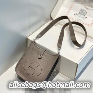 Pretty Style Hermes Evelyne Mini Bag 18cm in Togo Leather H1048 Tin Grey/Silver 2023 (Half Handmade)