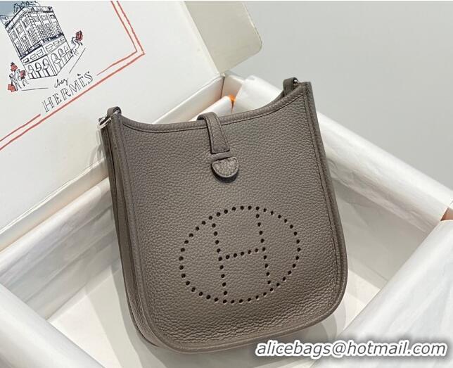 Pretty Style Hermes Evelyne Mini Bag 18cm in Togo Leather H1048 Tin Grey/Silver 2023 (Half Handmade)