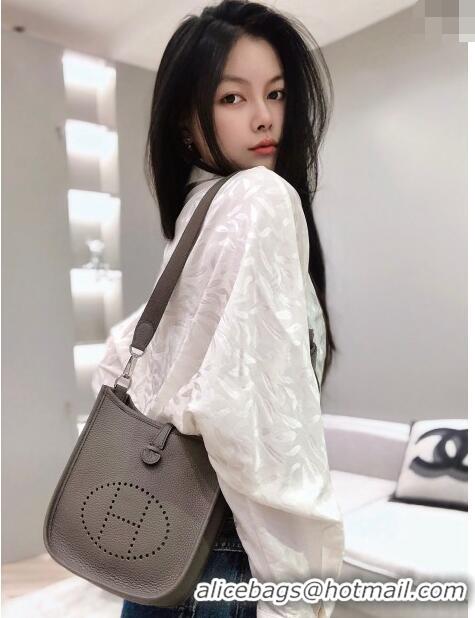 Pretty Style Hermes Evelyne Mini Bag 18cm in Togo Leather H1048 Tin Grey/Silver 2023 (Half Handmade)