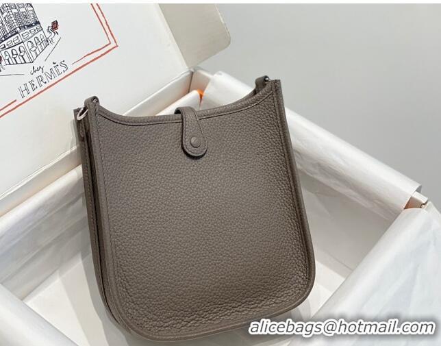 Pretty Style Hermes Evelyne Mini Bag 18cm in Togo Leather H1048 Tin Grey/Silver 2023 (Half Handmade)