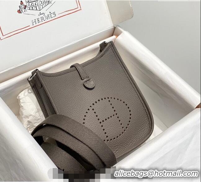 Pretty Style Hermes Evelyne Mini Bag 18cm in Togo Leather H1048 Tin Grey/Silver 2023 (Half Handmade)