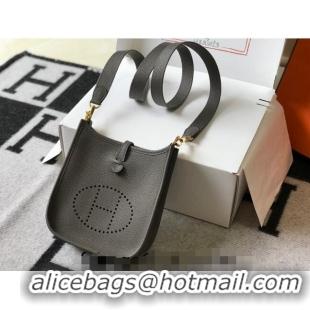 Free Shipping Hermes Evelyne Mini Bag 18cm in Togo Leather H1048 Tin Grey/Gold 2023 (Half Handmade)