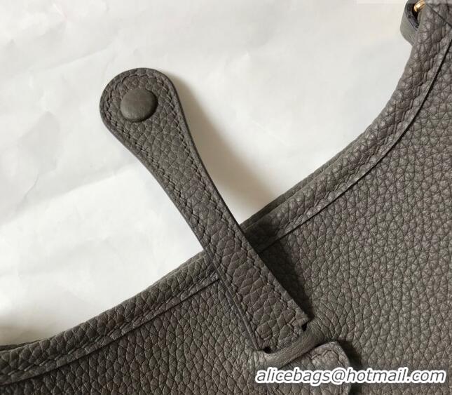 Free Shipping Hermes Evelyne Mini Bag 18cm in Togo Leather H1048 Tin Grey/Gold 2023 (Half Handmade)