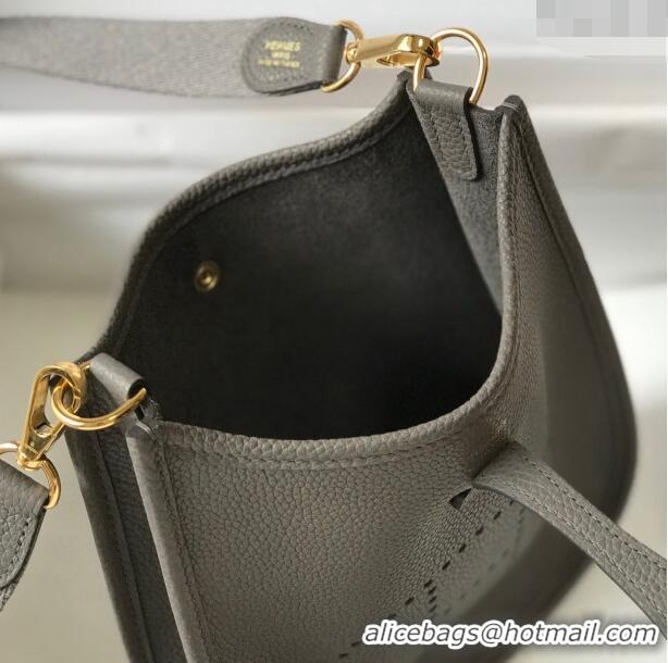 Free Shipping Hermes Evelyne Mini Bag 18cm in Togo Leather H1048 Tin Grey/Gold 2023 (Half Handmade)