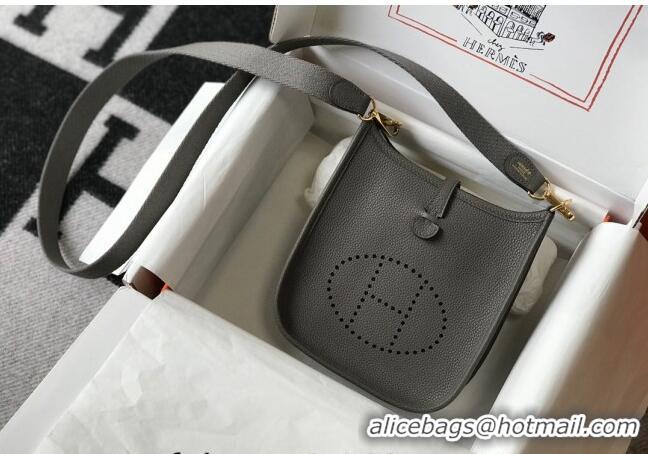 Free Shipping Hermes Evelyne Mini Bag 18cm in Togo Leather H1048 Tin Grey/Gold 2023 (Half Handmade)