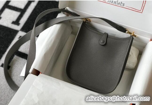 Free Shipping Hermes Evelyne Mini Bag 18cm in Togo Leather H1048 Tin Grey/Gold 2023 (Half Handmade)