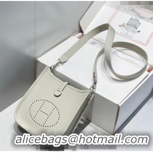 Top Grade Hermes Evelyne Mini Bag 18cm in Togo Leather H1048 Pearl Grey/Silver 2023 (Half Handmade)