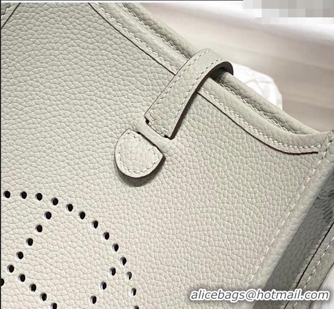 Top Grade Hermes Evelyne Mini Bag 18cm in Togo Leather H1048 Pearl Grey/Silver 2023 (Half Handmade)