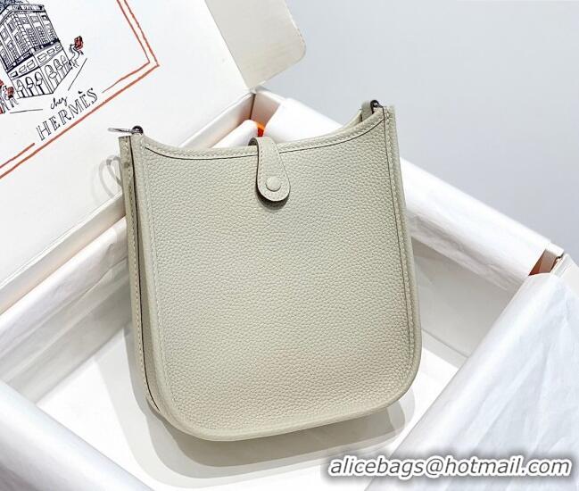 Top Grade Hermes Evelyne Mini Bag 18cm in Togo Leather H1048 Pearl Grey/Silver 2023 (Half Handmade)