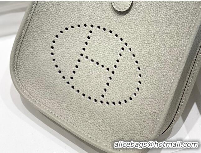 Top Grade Hermes Evelyne Mini Bag 18cm in Togo Leather H1048 Pearl Grey/Silver 2023 (Half Handmade)