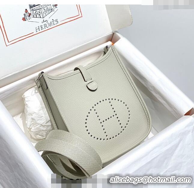 Top Grade Hermes Evelyne Mini Bag 18cm in Togo Leather H1048 Pearl Grey/Silver 2023 (Half Handmade)