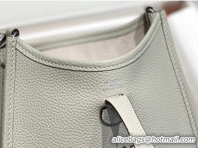 Top Grade Hermes Evelyne Mini Bag 18cm in Togo Leather H1048 Pearl Grey/Silver 2023 (Half Handmade)