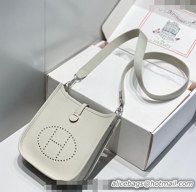 Top Grade Hermes Evelyne Mini Bag 18cm in Togo Leather H1048 Pearl Grey/Silver 2023 (Half Handmade)