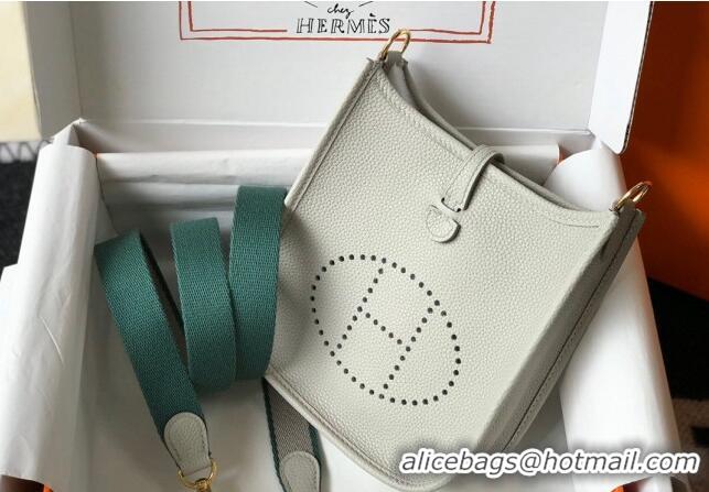 Best Quality Hermes Evelyne Mini Bag 18cm in Togo  Leather H1048 Pearl Grey/Gold 2023 (Half Handmade)