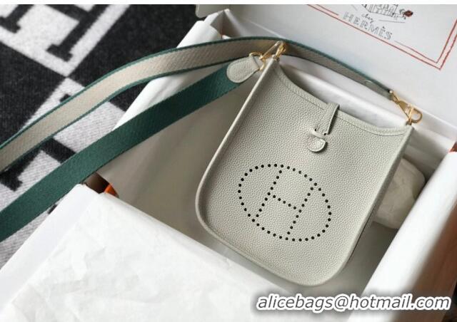 Best Quality Hermes Evelyne Mini Bag 18cm in Togo  Leather H1048 Pearl Grey/Gold 2023 (Half Handmade)