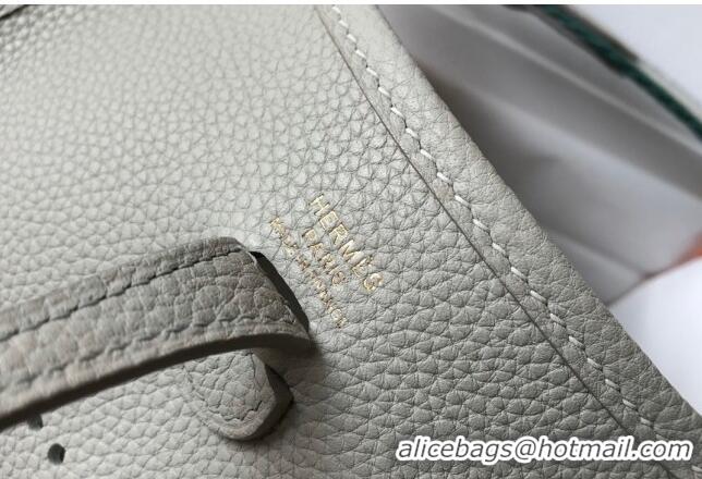 Best Quality Hermes Evelyne Mini Bag 18cm in Togo  Leather H1048 Pearl Grey/Gold 2023 (Half Handmade)