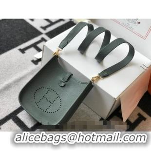 Most Popular Hermes Evelyne Mini Bag 18cm in Togo Leather H1048 Almond Green 2023 (Half Handmade)