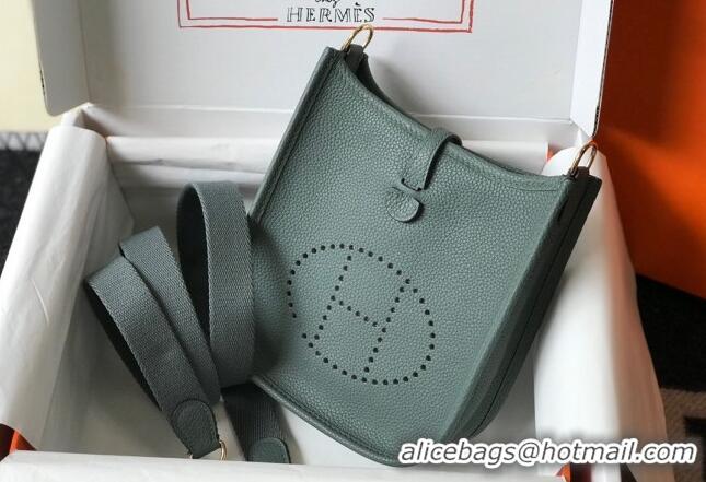 Most Popular Hermes Evelyne Mini Bag 18cm in Togo Leather H1048 Almond Green 2023 (Half Handmade)