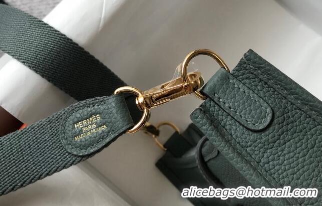 Most Popular Hermes Evelyne Mini Bag 18cm in Togo Leather H1048 Almond Green 2023 (Half Handmade)