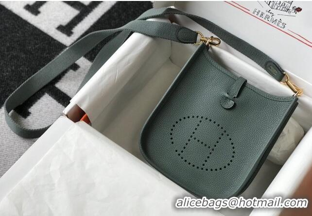 Most Popular Hermes Evelyne Mini Bag 18cm in Togo Leather H1048 Almond Green 2023 (Half Handmade)