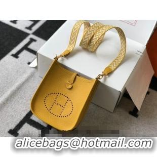 Luxurious Hermes Evelyne Mini Bag 18cm in Togo  Leather H1048 Amber Yellow 2023 (Half Handmade)