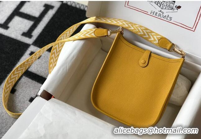 Luxurious Hermes Evelyne Mini Bag 18cm in Togo  Leather H1048 Amber Yellow 2023 (Half Handmade)