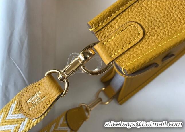 Luxurious Hermes Evelyne Mini Bag 18cm in Togo  Leather H1048 Amber Yellow 2023 (Half Handmade)