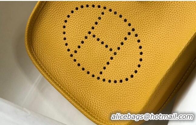 Luxurious Hermes Evelyne Mini Bag 18cm in Togo  Leather H1048 Amber Yellow 2023 (Half Handmade)