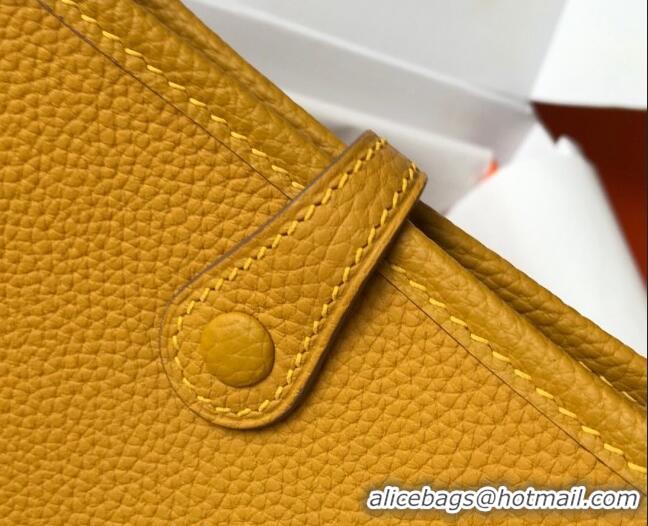 Luxurious Hermes Evelyne Mini Bag 18cm in Togo  Leather H1048 Amber Yellow 2023 (Half Handmade)