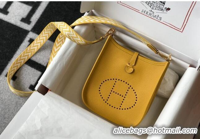 Luxurious Hermes Evelyne Mini Bag 18cm in Togo  Leather H1048 Amber Yellow 2023 (Half Handmade)