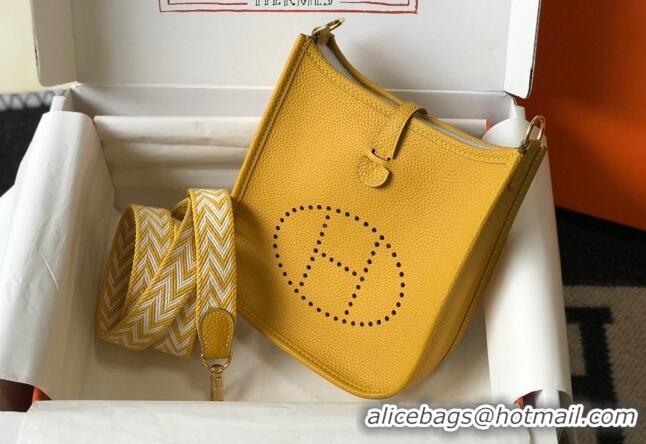 Luxurious Hermes Evelyne Mini Bag 18cm in Togo  Leather H1048 Amber Yellow 2023 (Half Handmade)