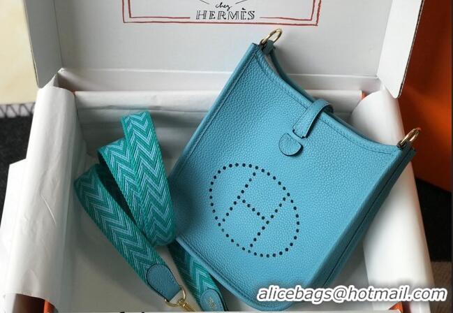 Good Looking Hermes Evelyne Mini Bag 18cm in Togo Leather H1048 North Blue 2023 (Half Handmade)