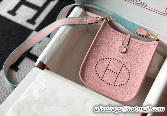 Best Quality Hermes Evelyne Mini Bag 18cm in Togo Leather H1048 3Q Pink 2023 (Half Handmade)