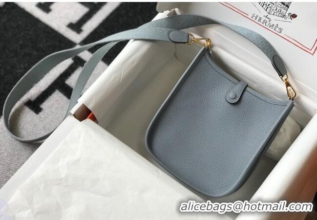 Famous Brand Hermes Evelyne Mini Bag 18cm in Togo Leather H1048 Line Blue 2023 (Half Handmade)