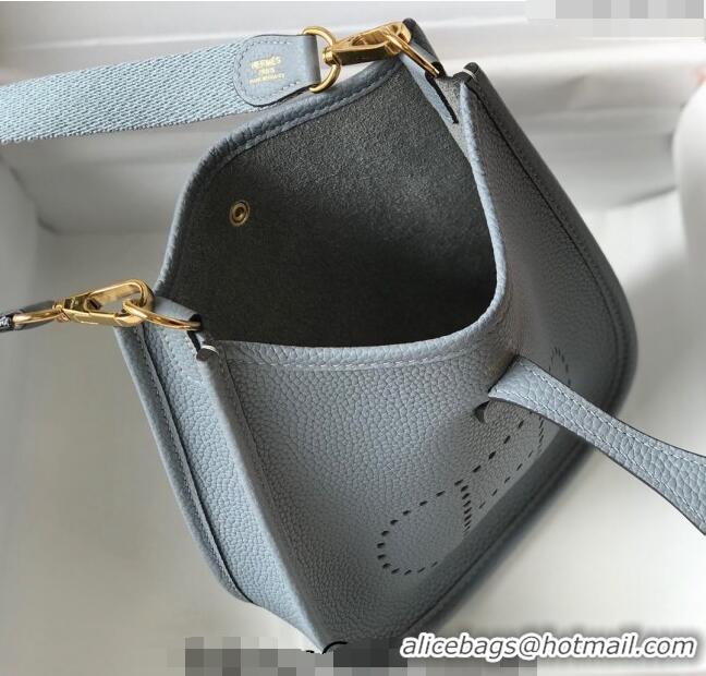 Famous Brand Hermes Evelyne Mini Bag 18cm in Togo Leather H1048 Line Blue 2023 (Half Handmade)