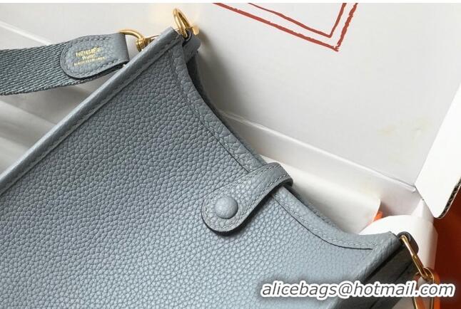 Famous Brand Hermes Evelyne Mini Bag 18cm in Togo Leather H1048 Line Blue 2023 (Half Handmade)