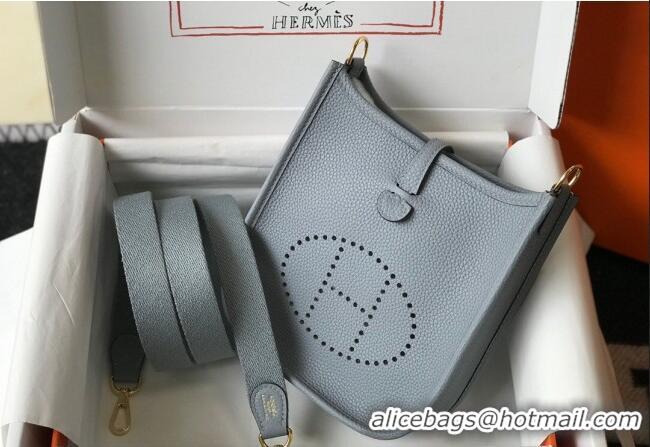 Famous Brand Hermes Evelyne Mini Bag 18cm in Togo Leather H1048 Line Blue 2023 (Half Handmade)