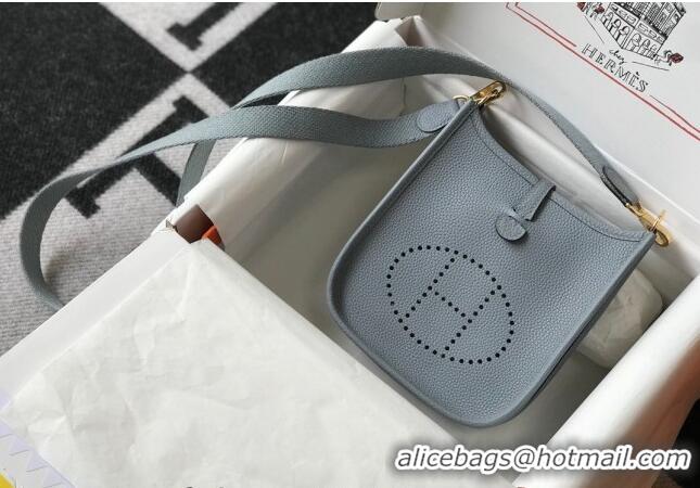 Famous Brand Hermes Evelyne Mini Bag 18cm in Togo Leather H1048 Line Blue 2023 (Half Handmade)