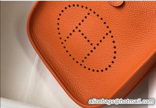 New Fashion Hermes Evelyne Mini Bag 18cm in Togo Leather H1048 Orange 2023 (Half Handmade)