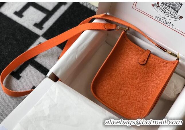 New Fashion Hermes Evelyne Mini Bag 18cm in Togo Leather H1048 Orange 2023 (Half Handmade)