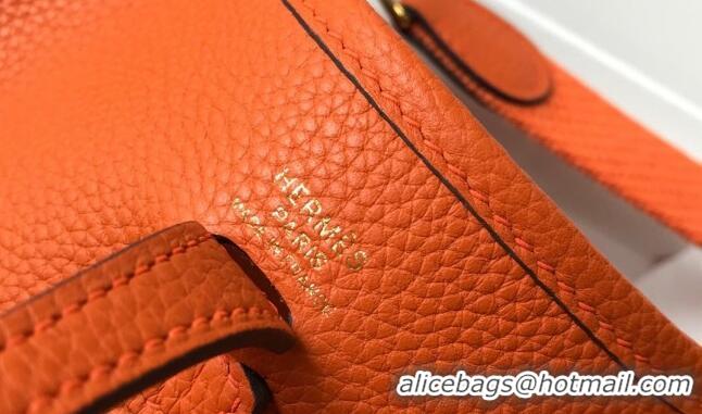 New Fashion Hermes Evelyne Mini Bag 18cm in Togo Leather H1048 Orange 2023 (Half Handmade)